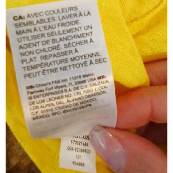 Chico’s Women's 100% Linen T-Shirt Size 2 US Large Bright Yellow Short Sleeve - Picture 7 of 7